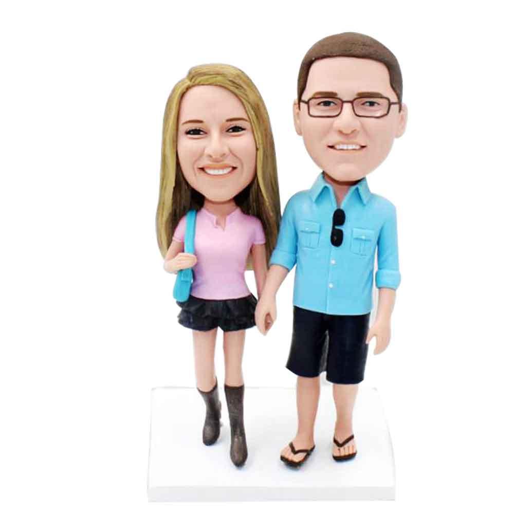 Sweet Hand in Hand Going Shopping Couple Custom Figure Bobblehead