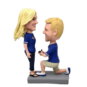 Sweet Proposal Couple Custom Figure Bobbleheads