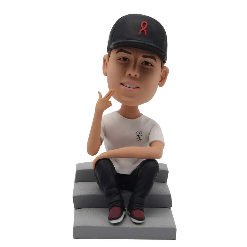 The Cool Guy Sitting On the Steps Custom Figure Bobblehead