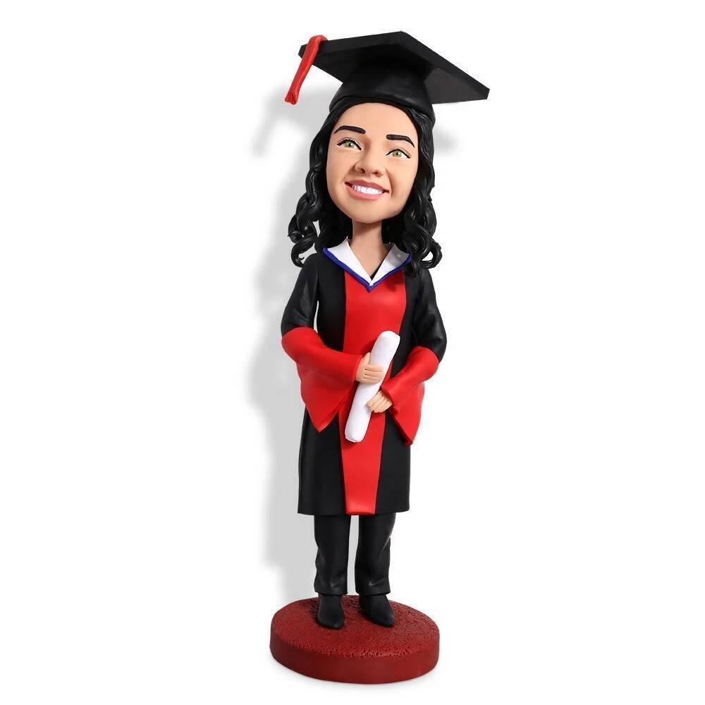 Unique Female Gratuates In Black And Red Gown Custom Gratuation Bobblehead