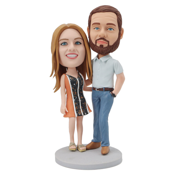 Valentine Gifts - Custom Sweet Couple Bobbleheads Dressed In Fashion Clothes