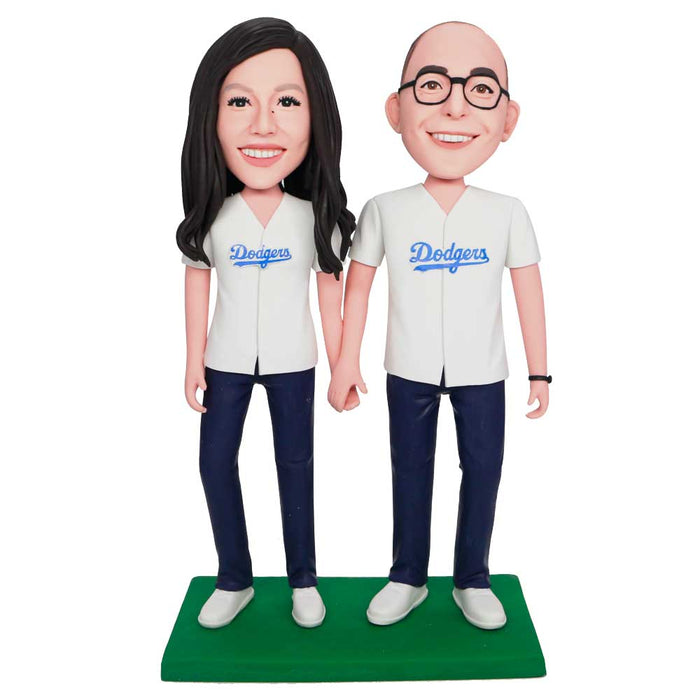 Valentine Gifts - Couple Dodgers Baseball Custom Figure Bobbleheads