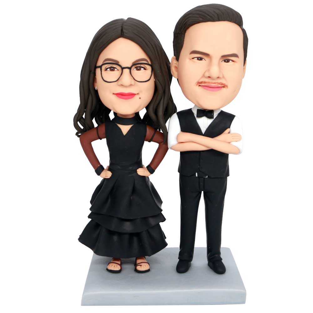 Valentine Gifts - Couple In Black Evening Dresses and Suits Custom Couple Bobbleheads