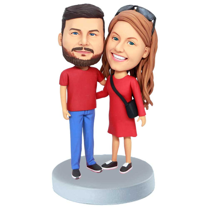 Valentine Gifts - Custom Couple Bobbleheads In Red Clothes