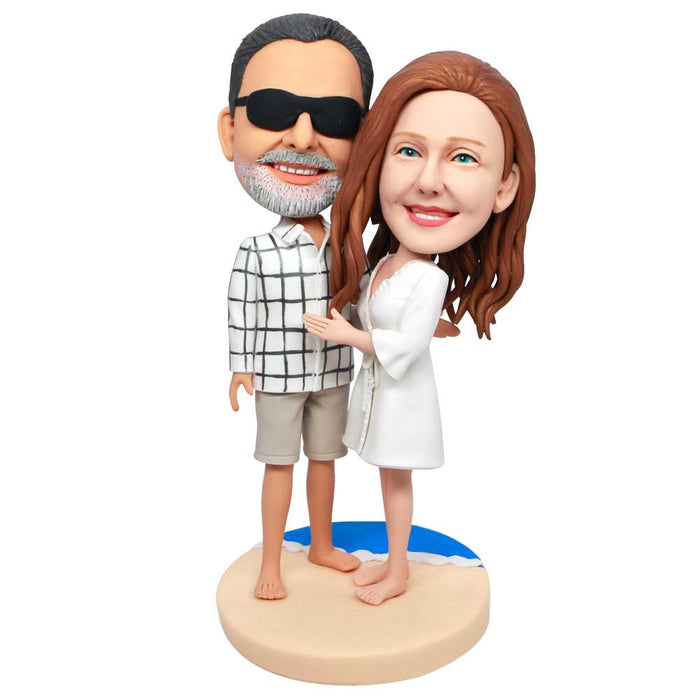 Valentine Gifts - Marine Beach Couple Relaxing On Vacation Custom Couple Bobbleheads