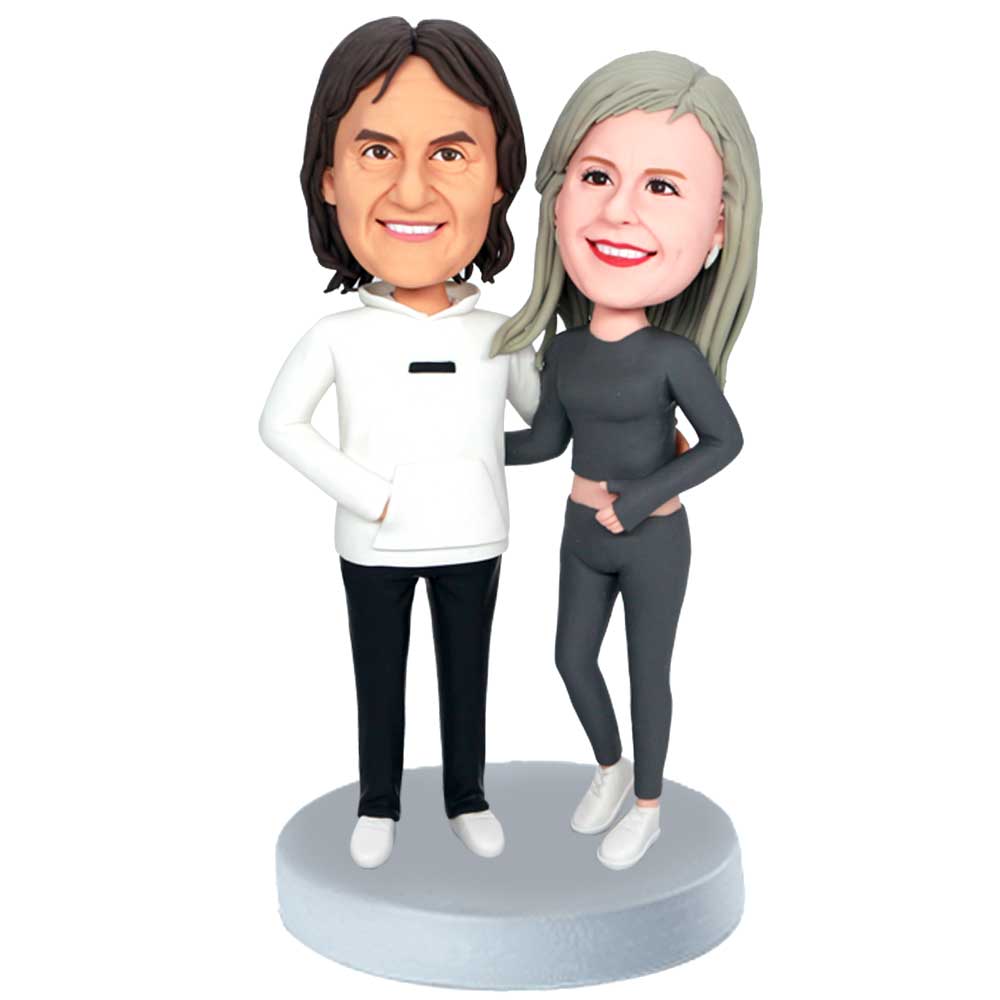 Valentine Gifts -Sporty Couple In Sportswear Custom Couple Bobbleheads