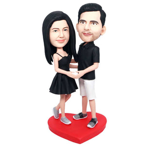 Valentine Gifts Custom Sweet Couple Bobbleheads In Black Couple Outfit