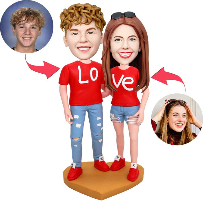 Valentine's Day Gifts Couple In Red Couple T-shirt Custom Figure Bobbleheads