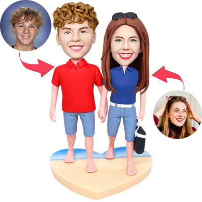 Valentine's Day Gifts Custom Couple Bobbleheads Walk On The Marine Beach