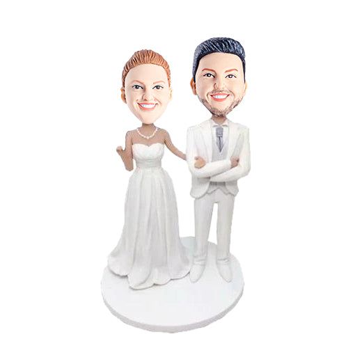 White Dresses and Suit For the Bride and Groom Wedding Anniversary Custom Figure Bobblehead