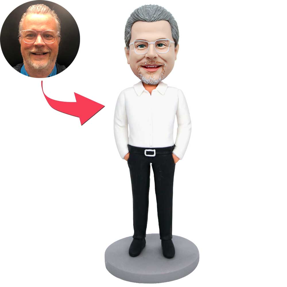 White Shirt Office Man Boss Gift Custom Figure Bobbleheads